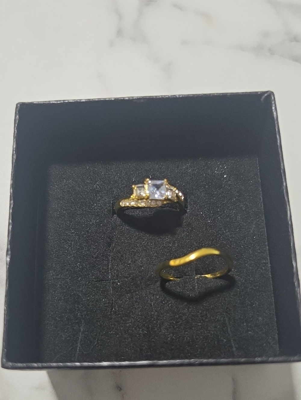 SHEIN Gold-Tone Cubic Zirconia Stackable Ring Set - Gold